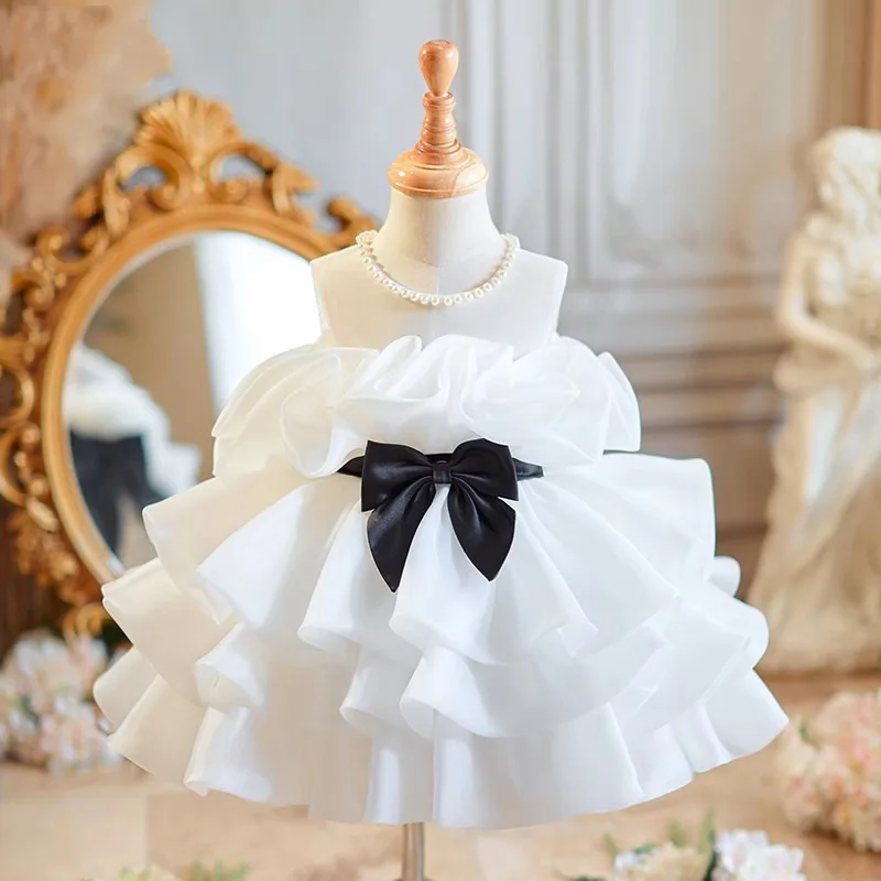 

Elegant White Flower Girl Dress for Weddings Layered tulle cake dresses Toddler Kids Princess Birthday Party Evening Ball Gowns