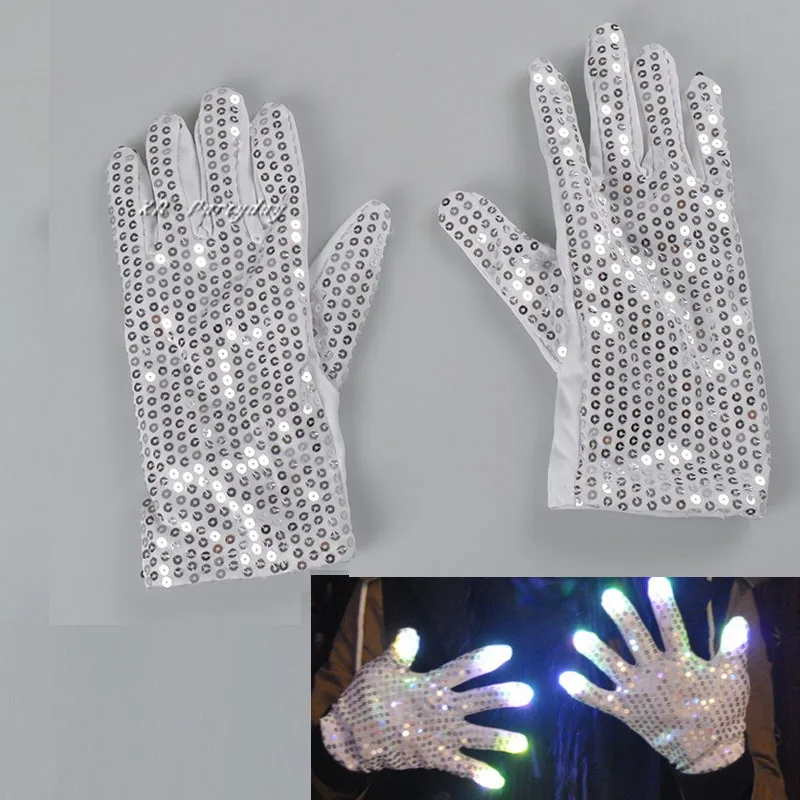 LED Sequin White Rave Flashing Gloves Glow Light Up Finger Tip Lighting Glove Birthday Gift Luminous Costumes Wedding Festival