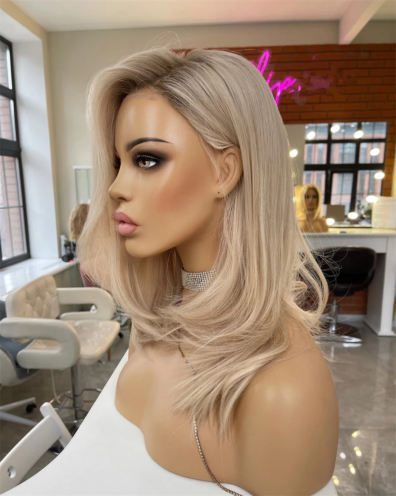 Ash Blonde Ombre Wigs For Women 100% Real Human Hair Transparent HD Lace Frontal Wig Brazilian Remy Hair Short Bob Wig Pre Pluck