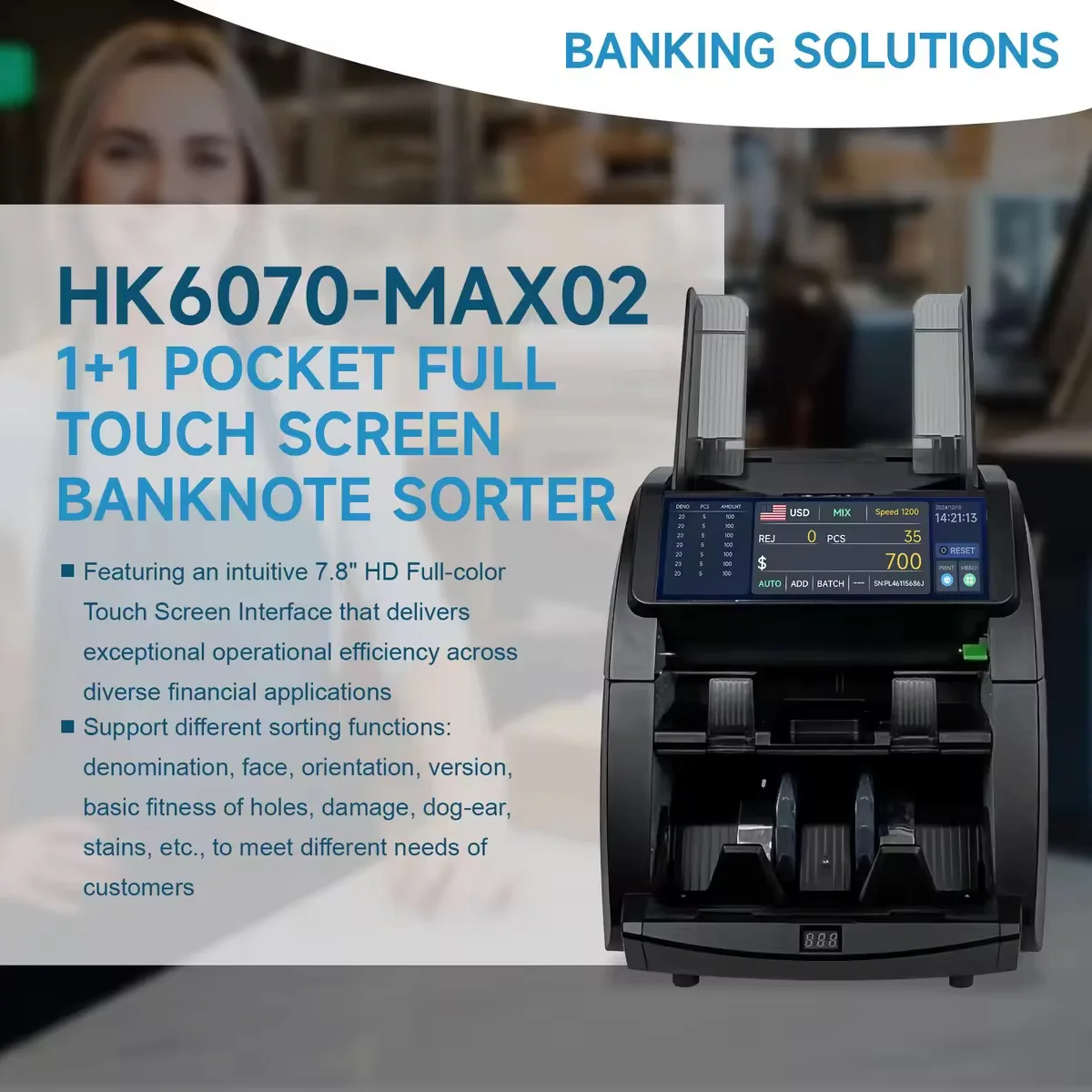 IRR SAR LBP SYP YER KWD QAR OMR MXN ARS PEN XAF إلخ آلة فرز العد JBY D 6070 7.8 بوصة دعم GBP AED EGP IQD ILS #5