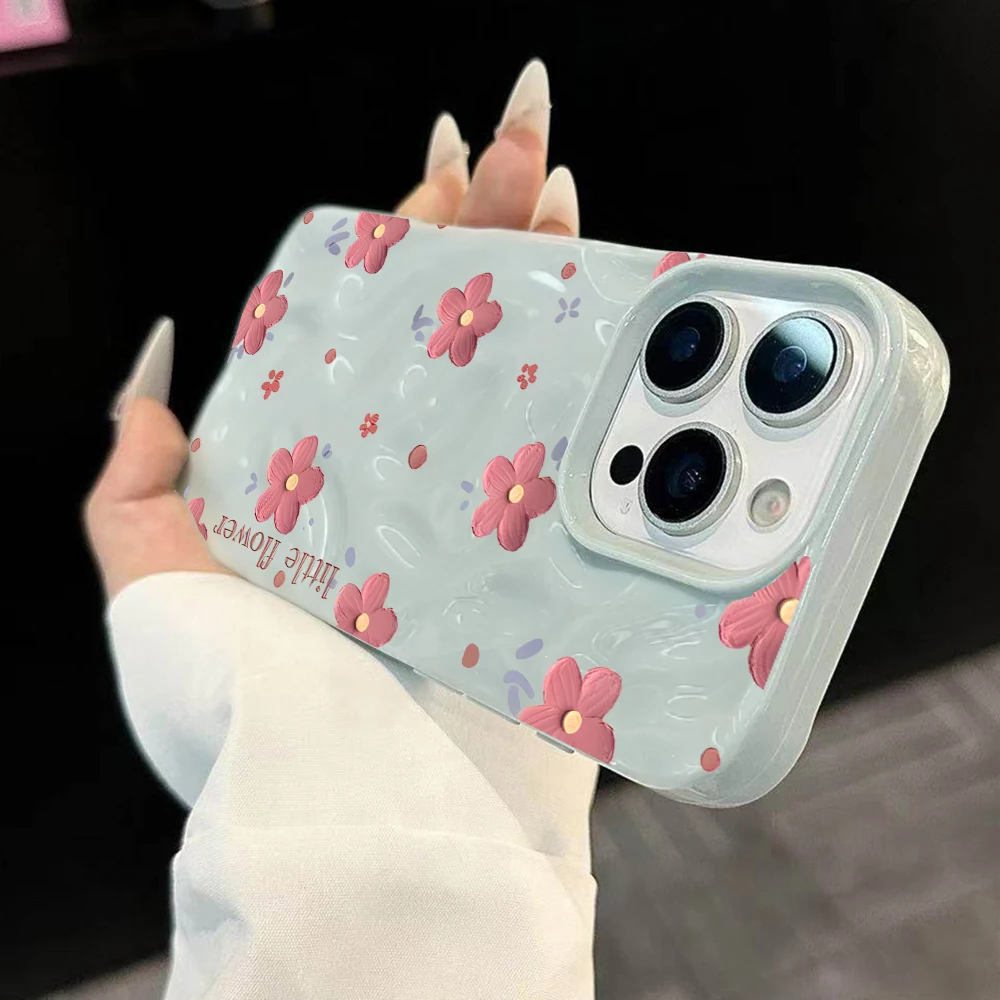Einfache Handyhülle mit koreanischem Blumenmuster für iPhone 17 16 15 14 13 12 11 Pro Max 14 Plus 17Air, weiche Silikonhülle mit Falten-Wellen-Design – Detail 1