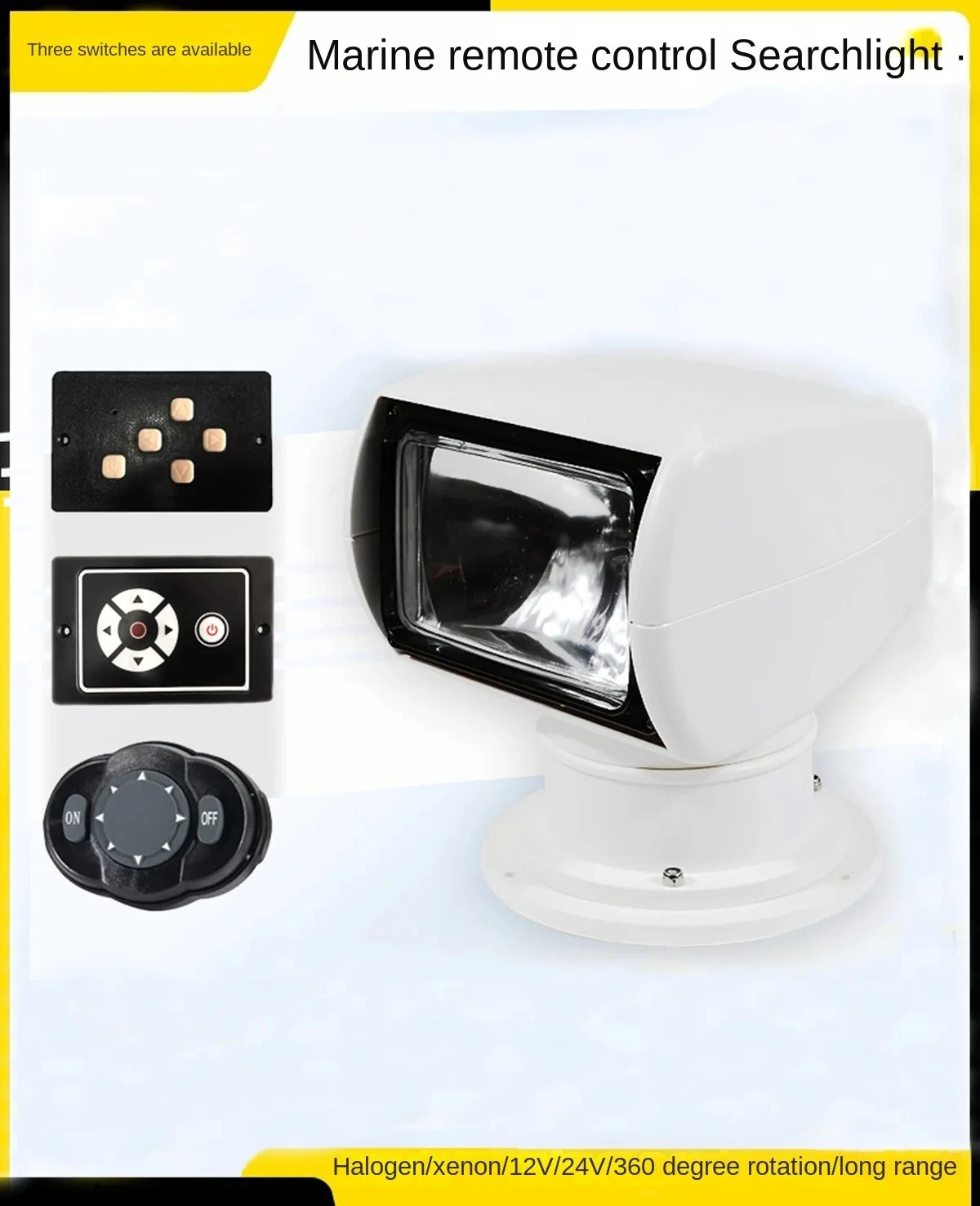 

Marine Speedboat Yacht Remote Control Searchlight 12v24v Halogen Xenon White Yellow Light Sweep Sea Spotlight Remote Control
