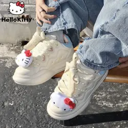 Sanrio Hello Kitty nowe buty damskie koreański Trend wszechstronne trampki z akcesoriami do kreskówek Y2k modne buty na platformie studenckie