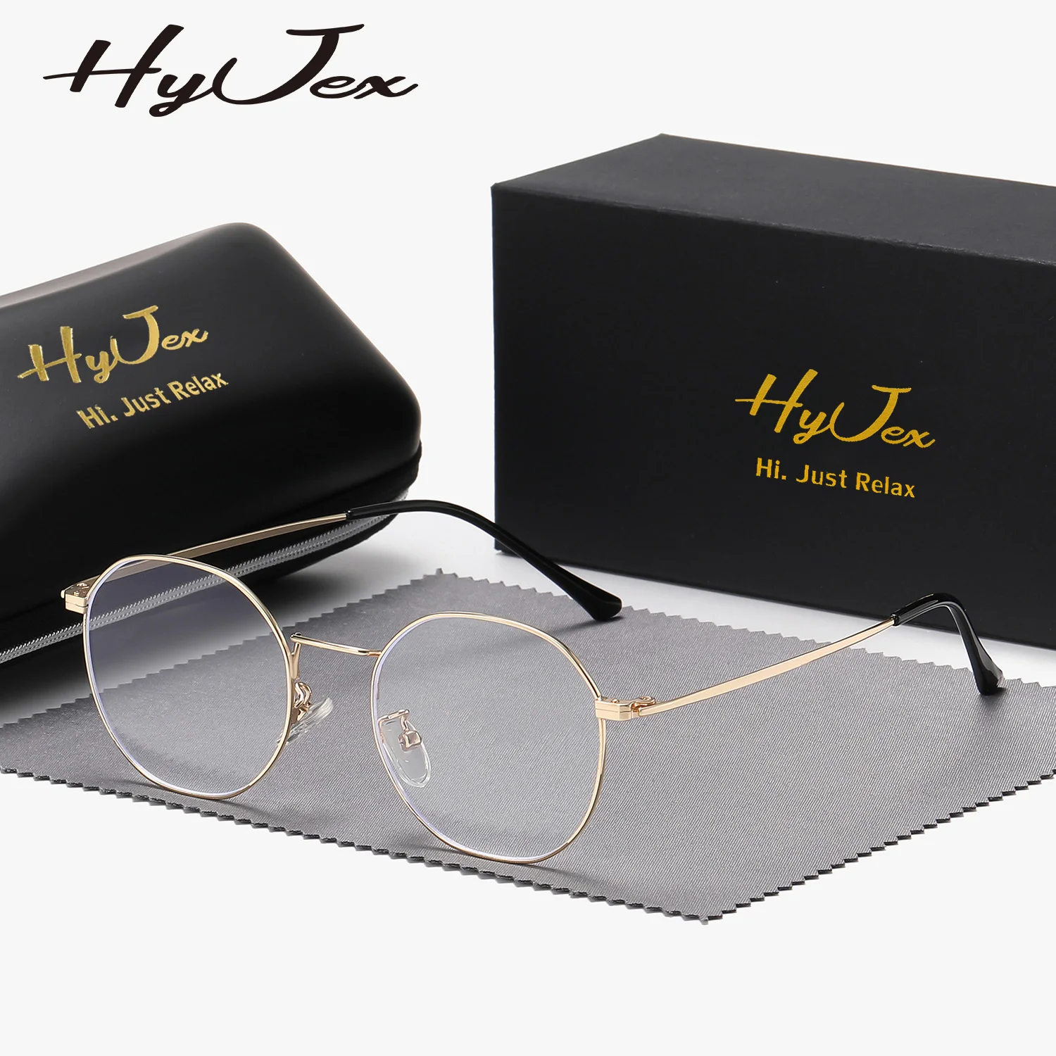 HyJex Lunettes de vue unisexes à monture ronde de style universitaire, verres plats, pour étudiants, monture complète, style élégant