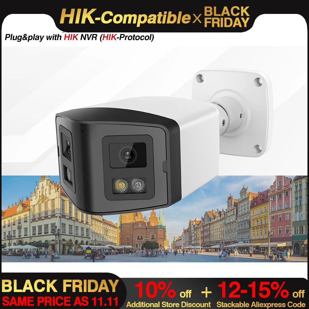 Hikvision Compatible 4MP Panoramic Colorvu IP Camera Built in Mic Speaker Human Detection Surveillance Network Camera