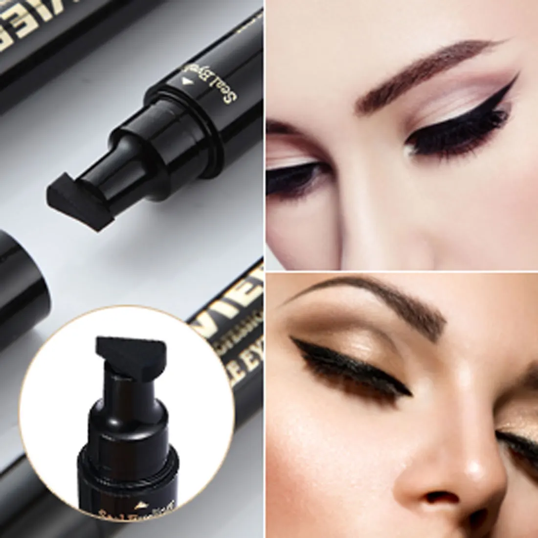 Waterproof 2-in-1 Winged Eyeliner Stamp - Long-Lasting, Quick Flick, Smudge-Proof, Natural Cat Eye & Vamp black Eyeliner pencil