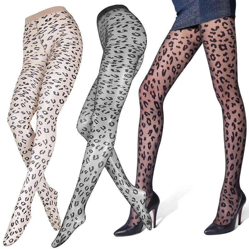 Fashion Summer Women’s Sheer Allover Leopard Print Tights Patterned Pantyhose Velour One Size Weight 40-65KG