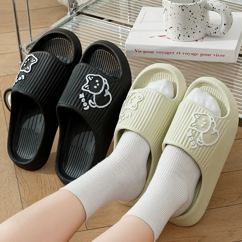 EVA Cat Home Summer Women Men's Slippers Thick Flat Platform Beach Slides Soft Bath Cartoon Sandals Massage Couple Ladies Shoes