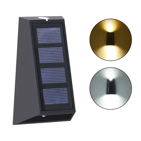 Luz solar ao ar livre do jardim, Branco quente RGBW Waterproof Solar Wall Light, Luzes de segurança, Fence Light, Novo estilo