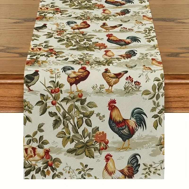 VIKAMA Rustic Rooster Floral Table Runner Restaurant Table Decor Kitchen Bar Counter Country-Style Homestay Decor