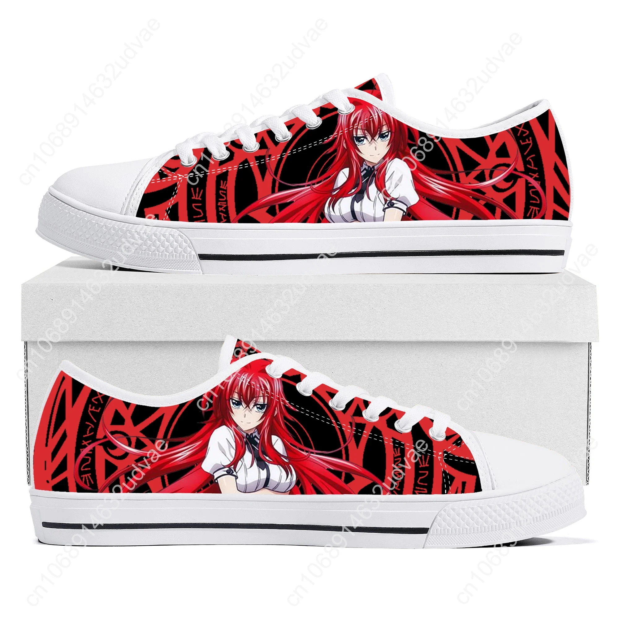 High School DxD Rias Gremory Low Top Sneakers Anime Mens Womens Teenager High Quality Canvas Sneaker Couple Shoes Custom Shoe