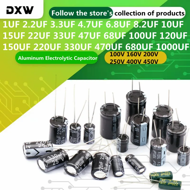 100V 160V 200V 250V 400V 450V Aluminum Electrolytic Capacitor 1uf 4.7uf 10uf 22uf 33uf 47uf 100uf 220uf 330uf 470uf 680uf 1000uf