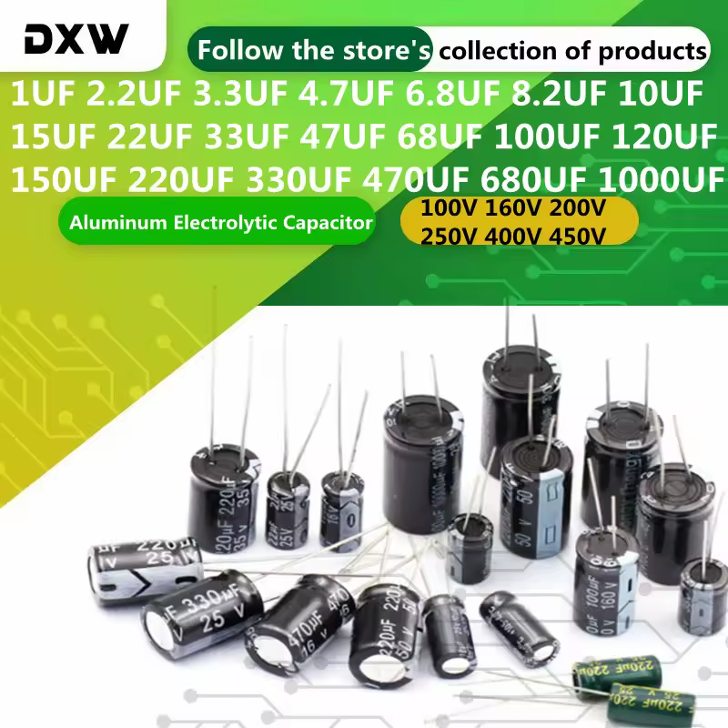 100V 160V 200V 250V 400V 450V Condensador electrolítico de aluminio 1uf 4.7uf 10uf 22uf 33uf 47uf 100uf 220uf 330uf 470uf 680uf 1000uf
