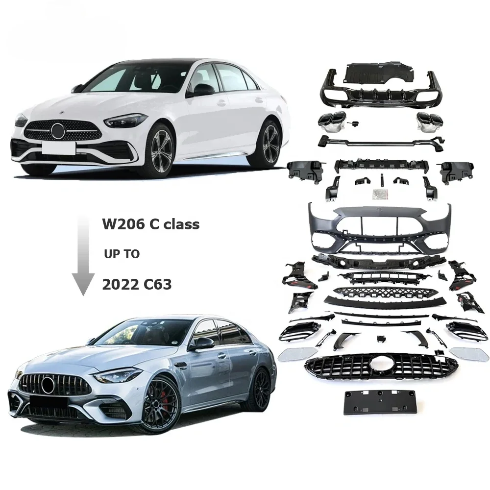 

Комплект автомобильных бамперов для Mercedes W206 C Class 2021 2022 год обновления C63 стиль передний бампер в сборе задний бампер