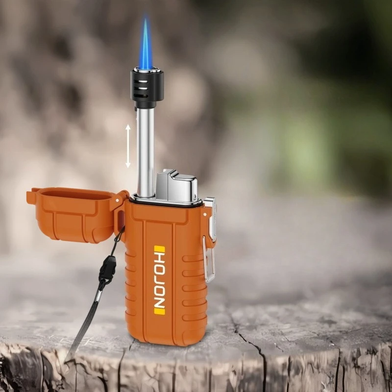 

New Outdoor Camping Sealed Waterproof Blue Flame Windproof Lighter with Retractable Lanyard Smoking Accessories Gadgets for Men