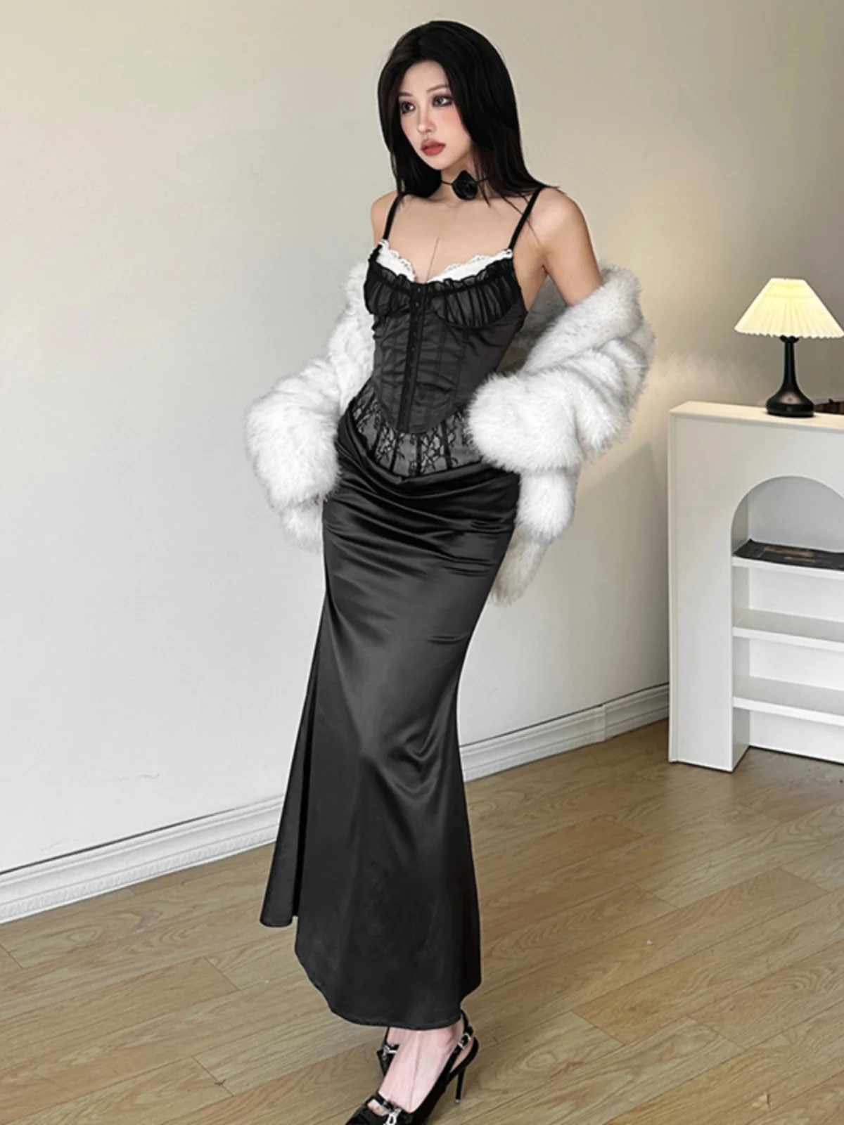 Street Sle Low Waist Slim Fit Fi Tail Skirt Sexy Slimming Midi Dr for Quirky Girls Retro Splice Polyester Blend