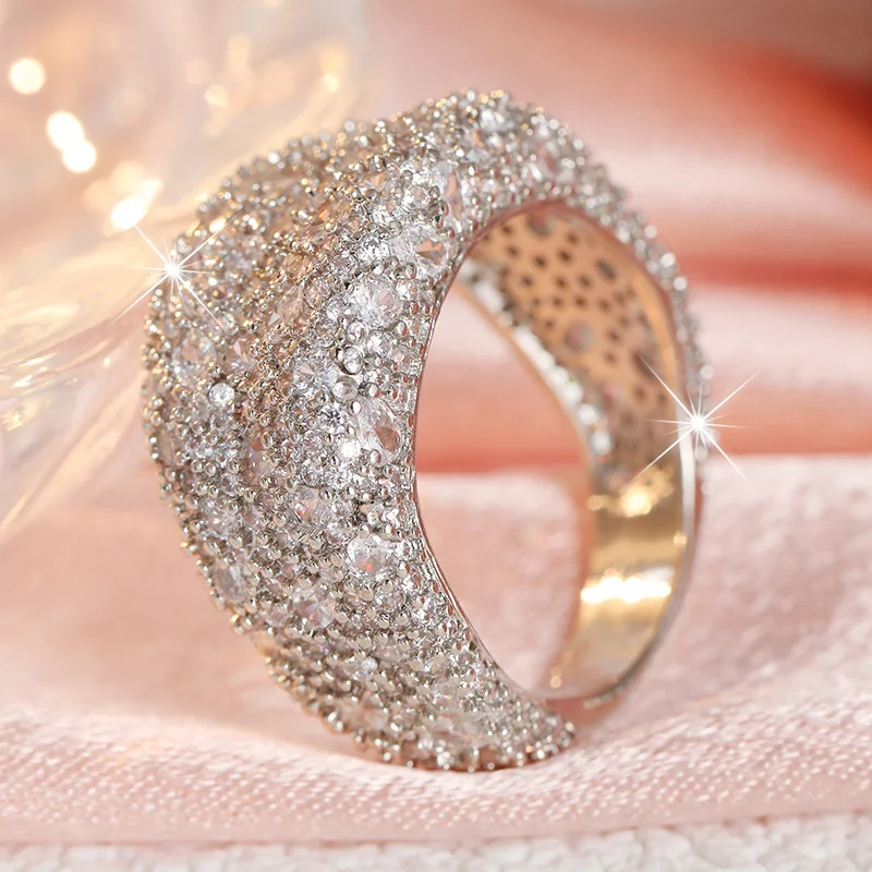 Leichter Luxus-Ring mit dichter Zirkonia-Besatzung für Damen, für formelle Anlässe, glänzender Schmuckring – Detail 5