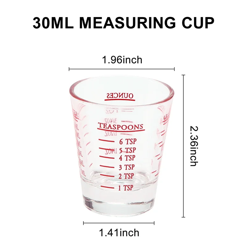 6Pcs Measuring Cup Espresso Shot Glass Liquid Heavy Glass Wine Glass 26-Incremental Measurement 1Oz, 6 Tsp, 2 Tbs, 30Ml