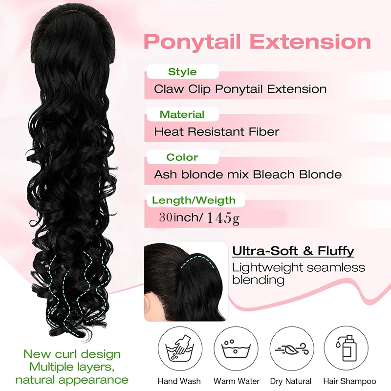 Ponytail Extensions 30'' Claw Clip Ponytail Long Curly Wavy Pony Tails Hair Extensions Synthetic Horse Tail Hairpiece for Women image 2