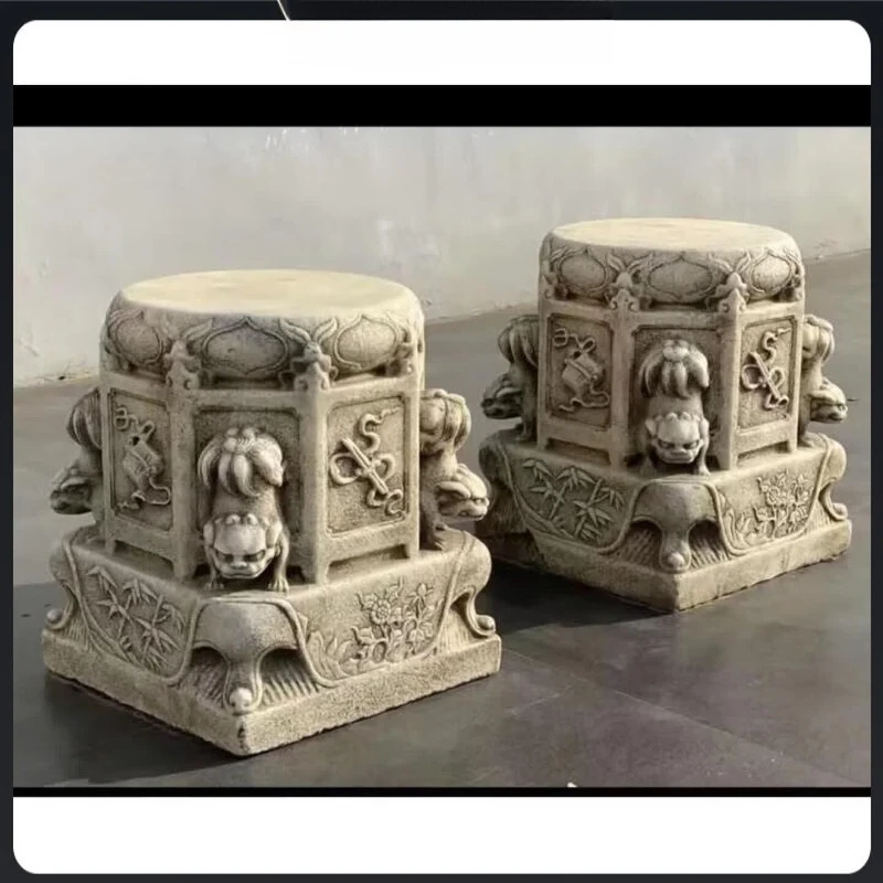 Stone chisel stone carving flower stand, white marble stone flower stand, stone pier base courtyard ornament