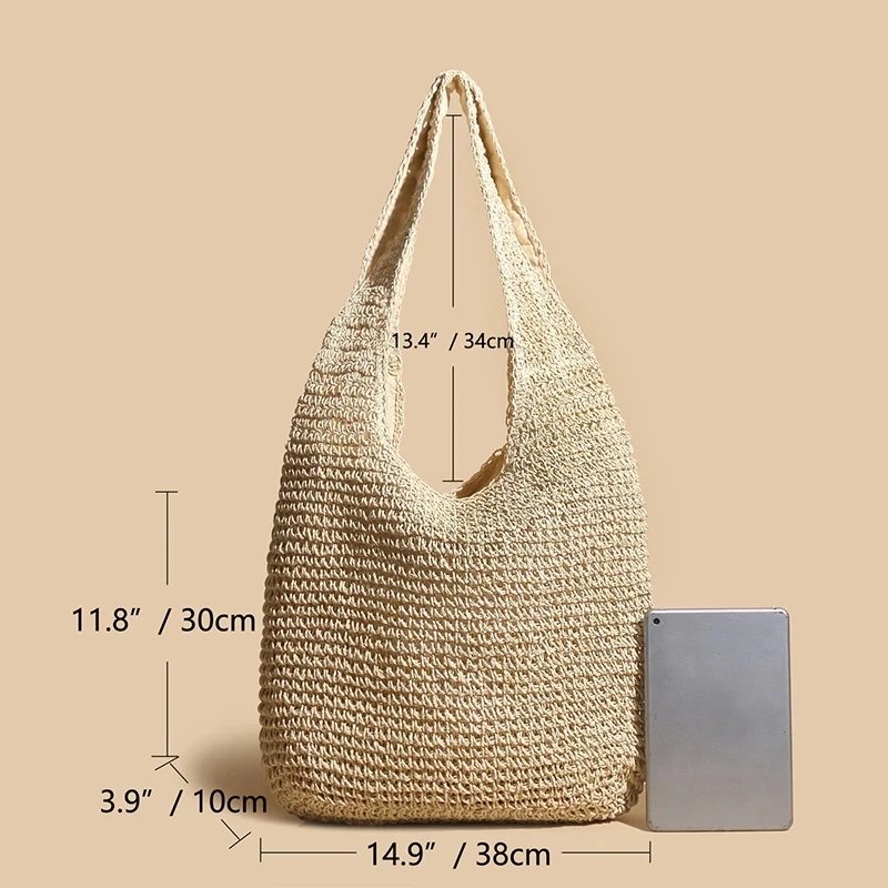 Weave Tote Bag Ladies Travel Bag Large Capacity Summer Beach Straw Handbag and Purse Female Bohemian Shoulder Bag for Women