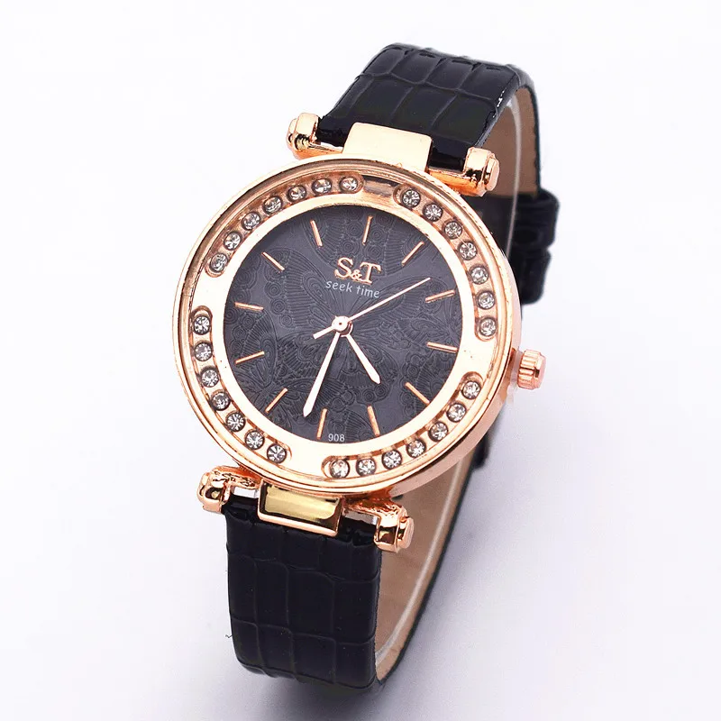 Elegante e casual de alta qualidade senhoras colorido mostrador dourado pulseira de couro relógio estudante menina simples relógio vintage 