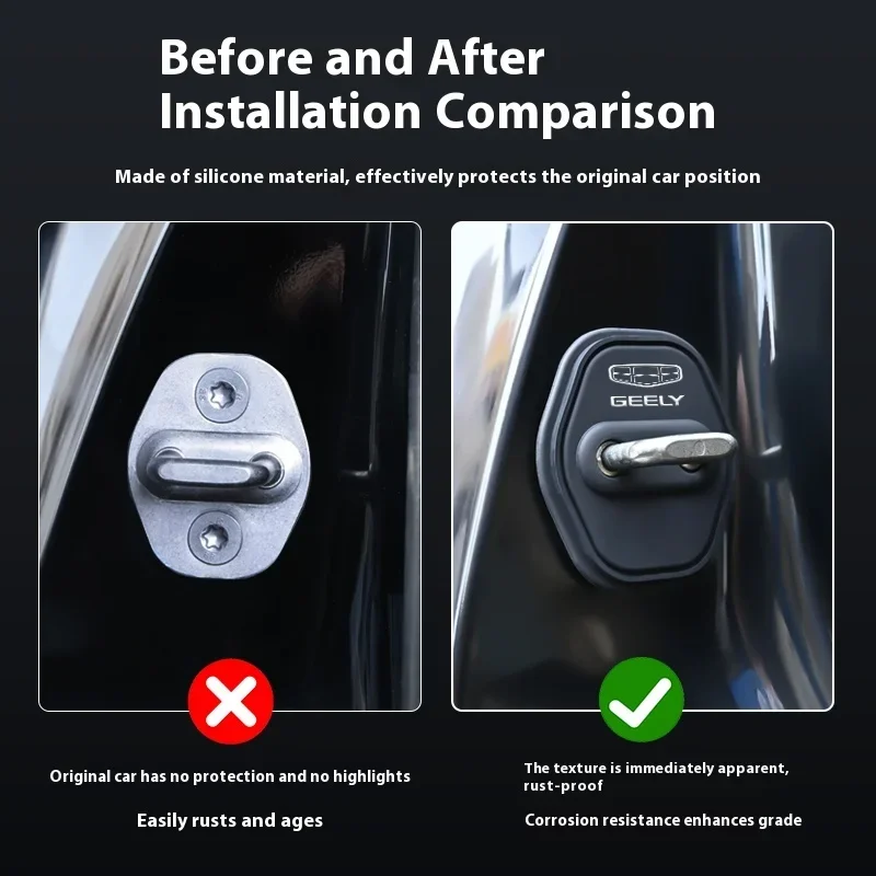 For Geely Coolray Monjaro Tugella Azkarra Emgrand 4Pcs Silicone Door Lock Cover Anti-collision Silent Waterproof Protector Car A