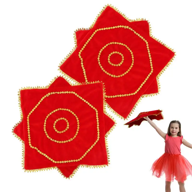 Scarves For Kids Play 2pcs Red Velvet Dancing Scarves Vintage Yangko Towel Performance Prop Decor Flower Art Decor For Chinese