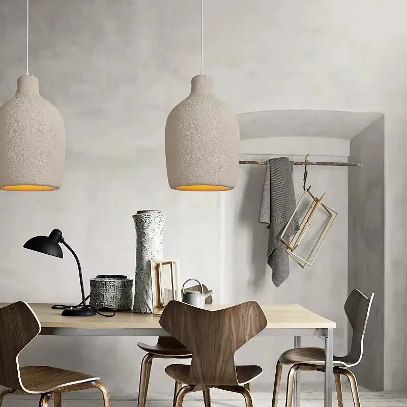 Nostalgic Pendant Lamp Dining Room Wabi-sabi Chandelier Foyer Bedside Hanging Light Restaurant Nordic Cement Design Droplight