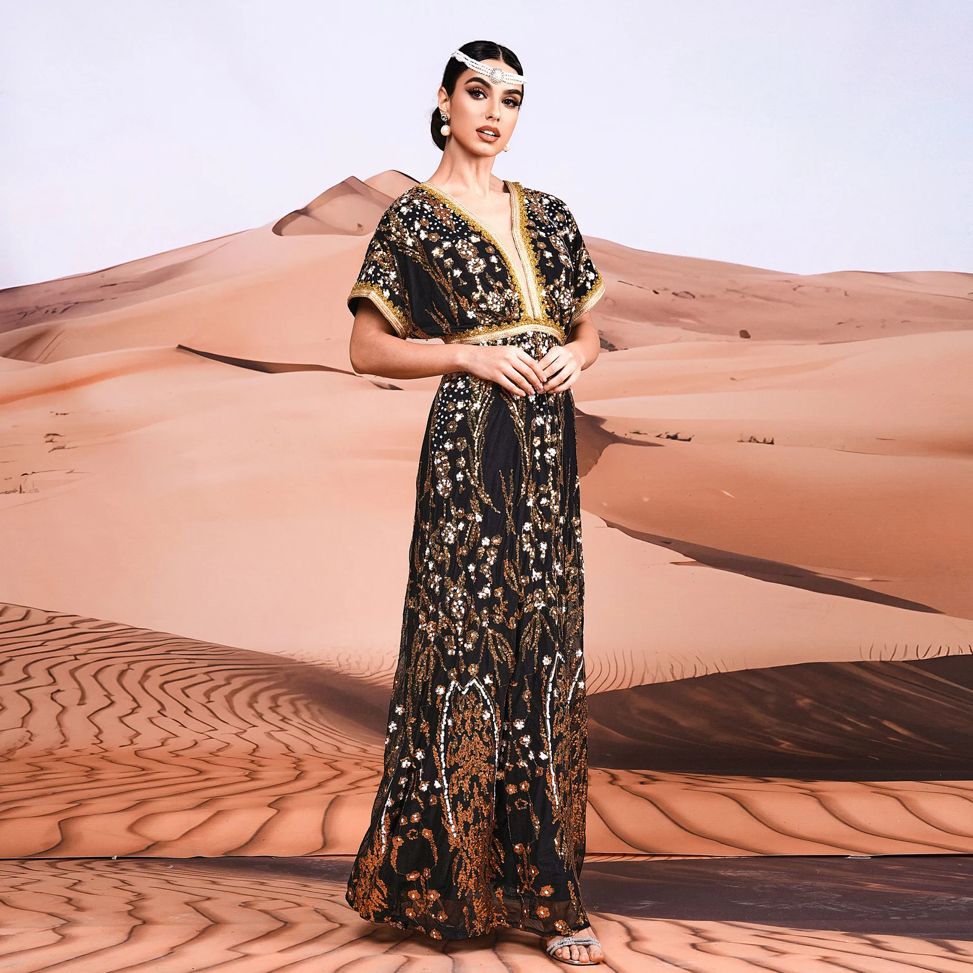 Sexy longue Svel V-Ne soirée Dr paillettes scintillantes bal Dr demoiselle de Dr femme taille haute tricoté Dr