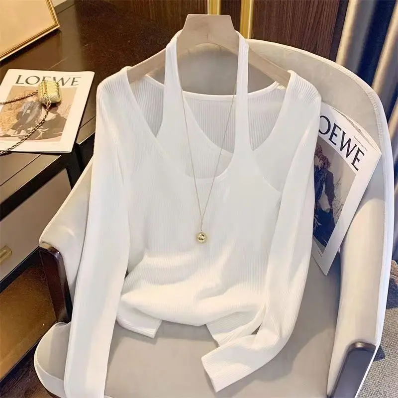 Spring Fashion Irregular Solid Color O-neck Long Sleeve T-Shirt Women Clothes Elegant Patchwork Pullover Undercoat Ladies Tops