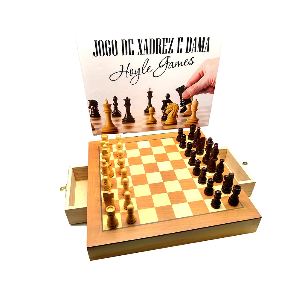 Wooden Board Chess and Lady Game with Drawer 29x29x5 cm