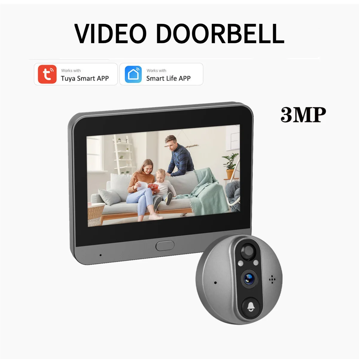 

Tuya Smart Video Doorbell Wireless Electronic Cat Eye Home Remote with Screen Doorbell 3MP High Definition Surveillance Camera