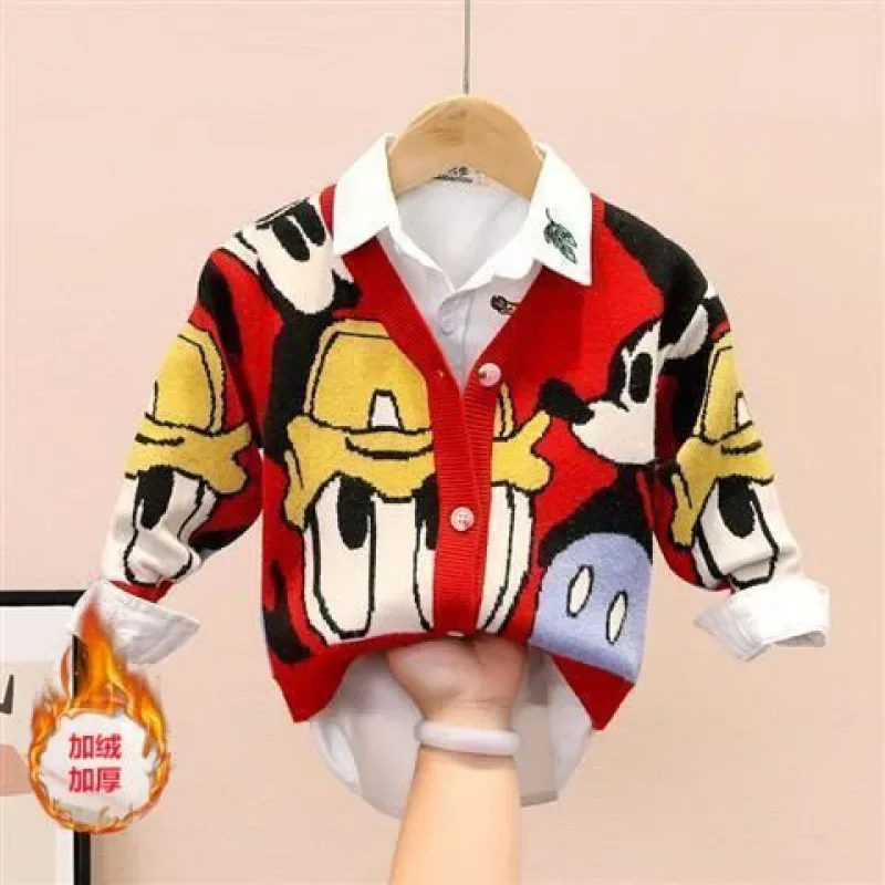 Disney Knitted Cardigan Japanese Donald Cartoon Sweaters for Kids Coat Female Autumn and Winter Loose Wild Thicken Kawaii Tops