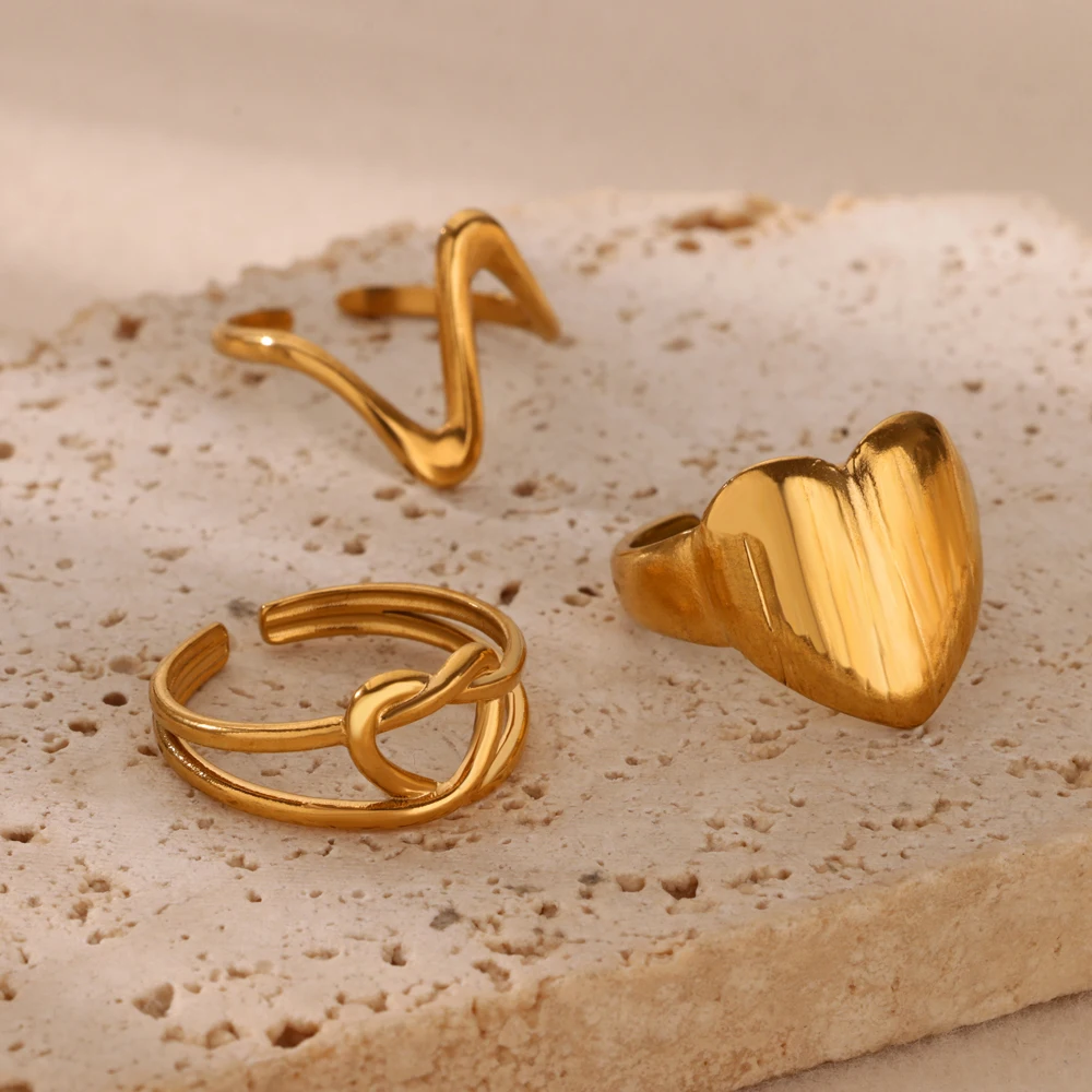 Verstellbare geknotete Herzringe für Frauen, Guss-Edelstahlring, Statement-Hochzeitspaar-Band, ästhetischer Schmuck
