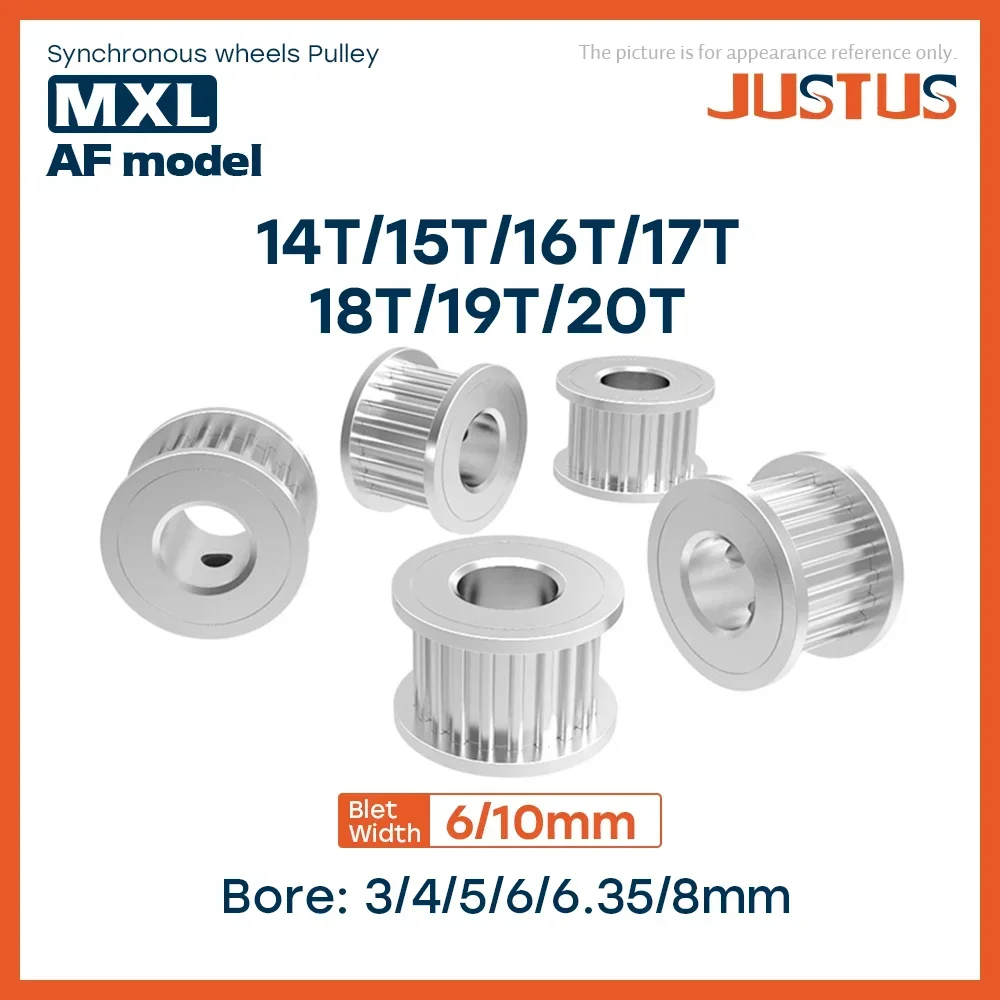 Зубчатый шкив типа AF 14T/15T/16T/18T/19T/20 зубьев MXL с отверстием 3/4/5/6/6.35/8 мм для ремня шириной 6/10 мм, используемого в линейном шкиве