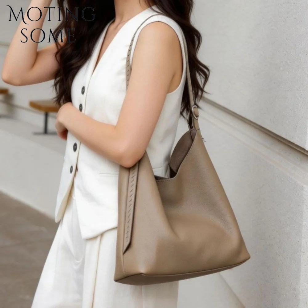MOTINGSOME Minimalism Style Genuine Leather Bags Woman Casual Tote Large Capacity Soft Cowhide Shoulder Large Handbag 2026 New