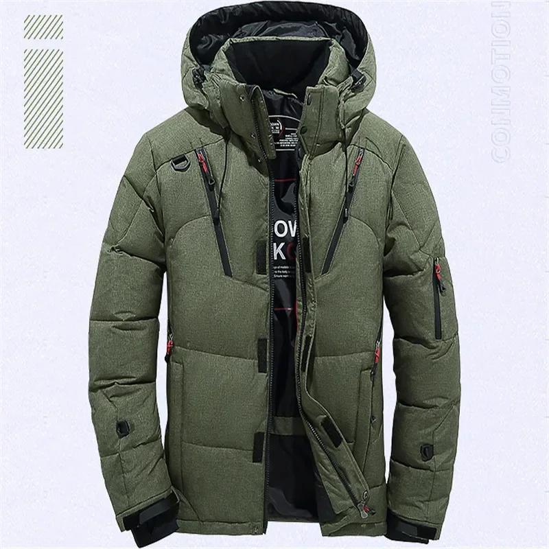 New Winter Men Down Jacket White Duck Coat Windproof Warm Travel Camping Overcoat in Thicken Solid Color Hooded Man Clothing
