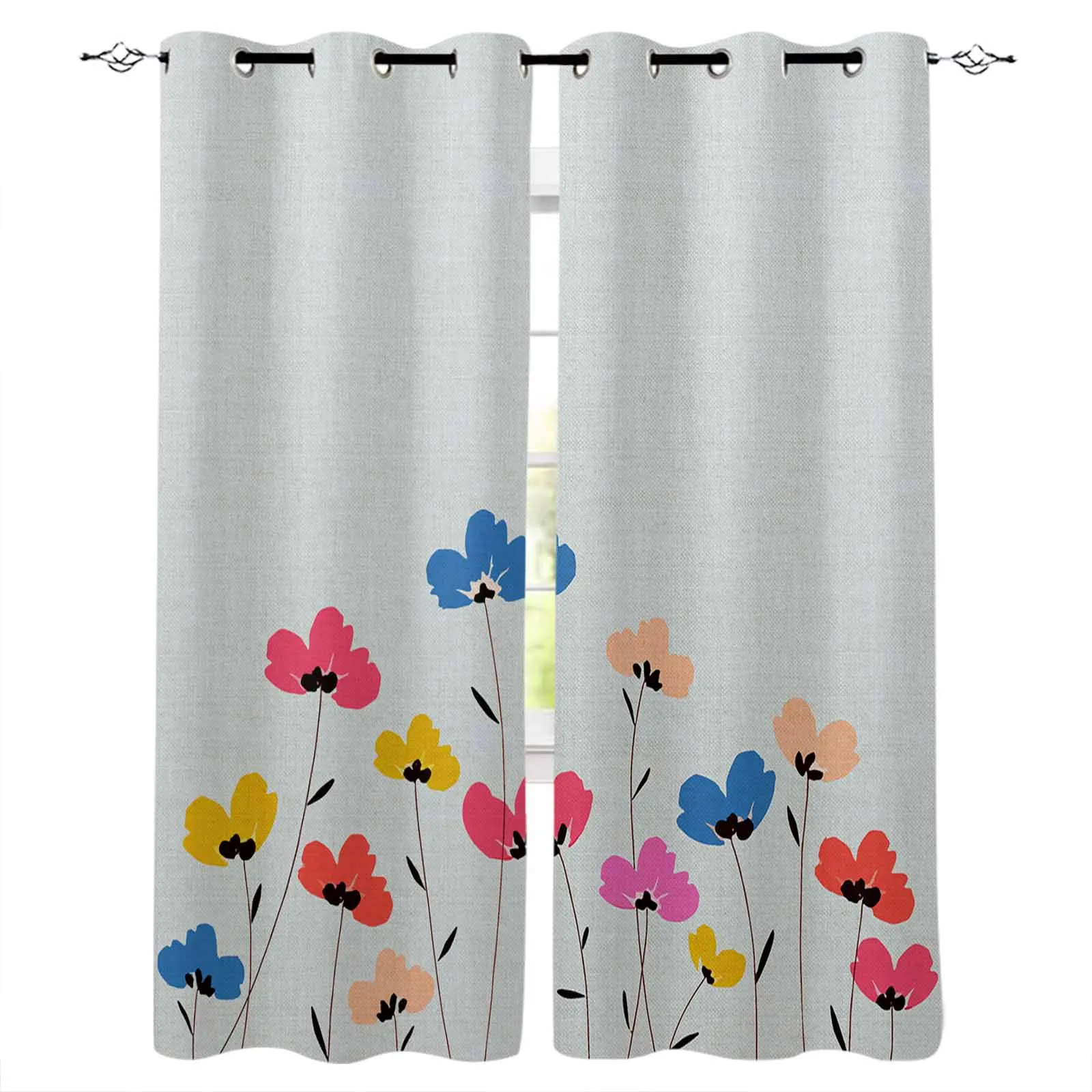 Abstract Flowers And Leaves Living Room Bedroom Elegant Curtains For Kitchen The Room Window Treatments Drapes