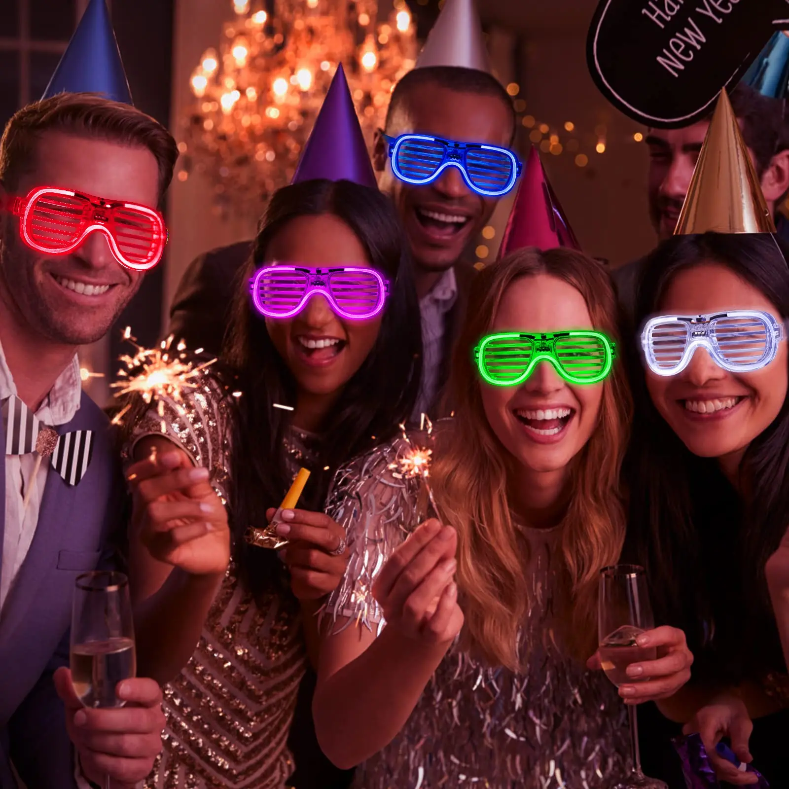 5-50 Stück Leuchtende LED-Brillen, 5 Farben, Leuchtbrillen, im Dunkeln leuchtende Partyartikel, Neon-Partygeschenke für Kinder und Erwachsene – Detail 2