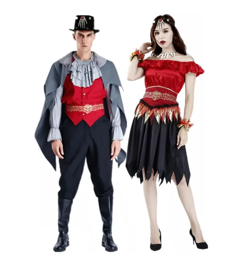 

Halloween Vampire Couple Costumes Men's Womens Steampunk Vampiress Uniforms Blood Countess Kits