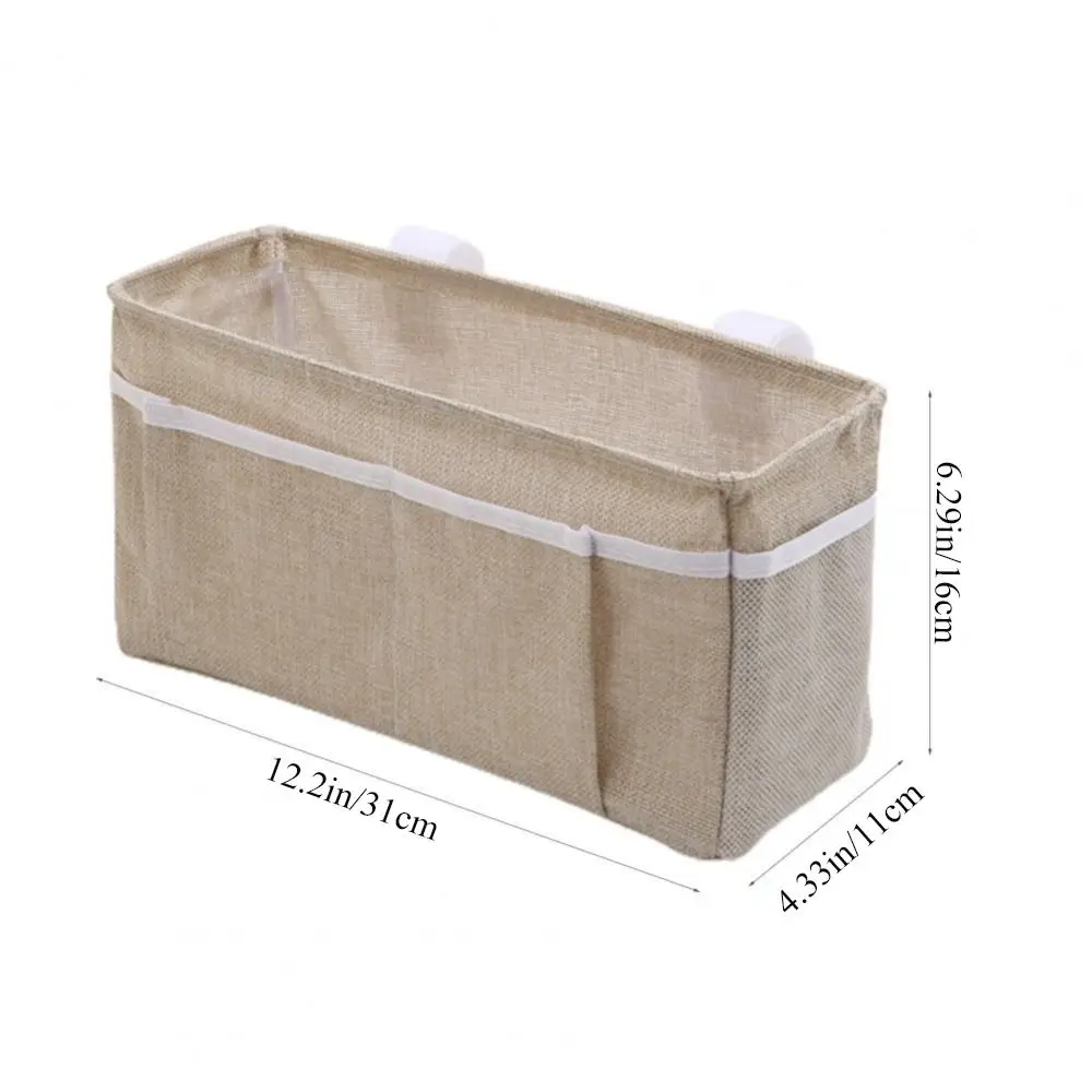 Cotton Linen Bedside Storage Hanging Bag Desk Sundries Storage Basket Car Organizer Multi Pockets Bunk Beds Side Pouch