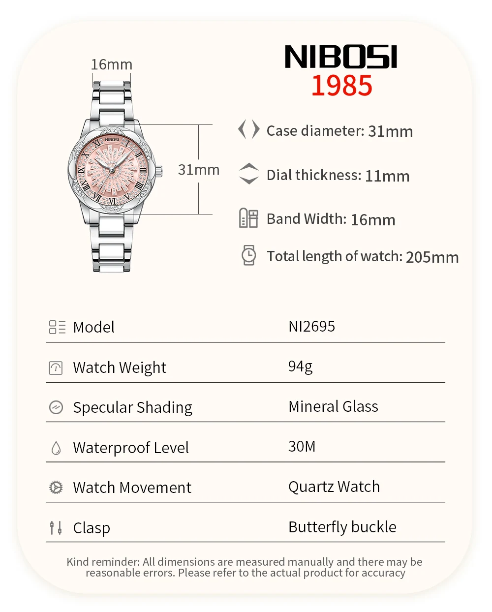 NIBOSI 2025 ساعة نسائية عصرية فاخرة من الفولاذ المقاوم للصدأ سوار ساعة يد بسيط ماسي مقاوم للماء ساعات مضيئة للسيدات #2