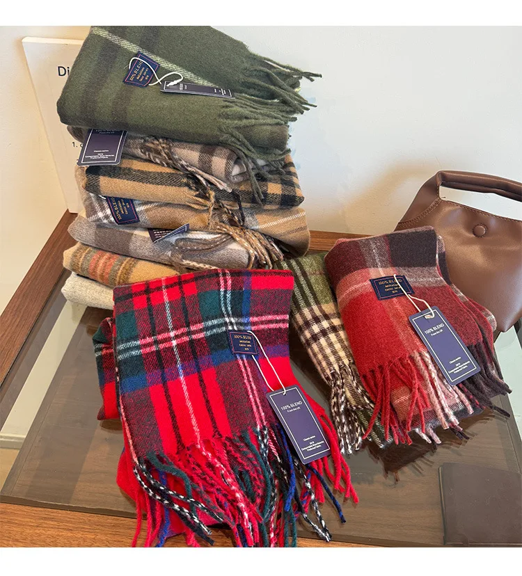 

Женский зимний кашемировый шарф 2025, клетчатый пашмина, роскошные брендовые шали и накидки Bufanda, хиджаб, дорожные палантины, теплое одеяло Echarpe
