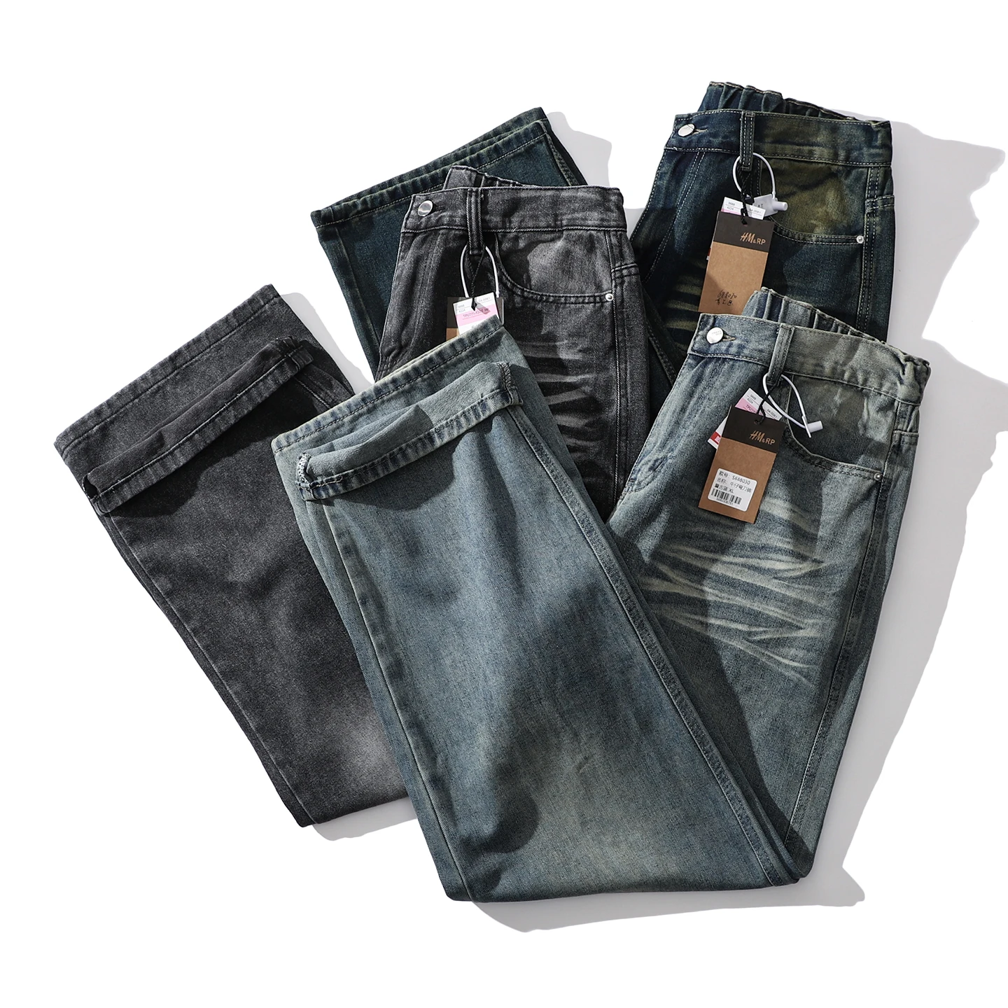 

American High Street Jeans Men's Loose Straight Leg Wide Leg Waed Casual Trousers Spring Season Trend Brand