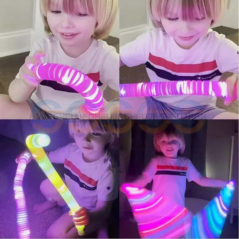 6/12/24 Pcs Pop Tubes Lighted LED Pull Stretch Tube for Kids Stress Relieve Toy Plastic Bellows Pull Stretch Tube Squeeze Toys