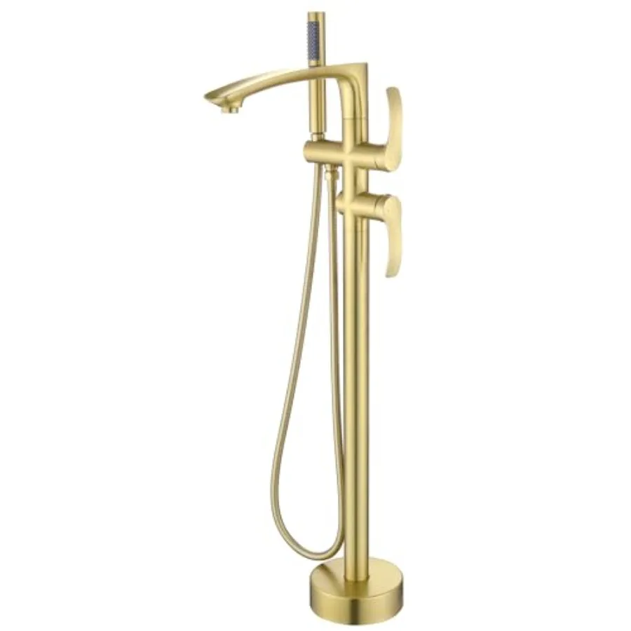 

Free Standing Tub Faucet Brushed Gold Floor Mount Bathtub Faucet with 360 Swivel Spout and Hand Shower High Flow Stainless Stee