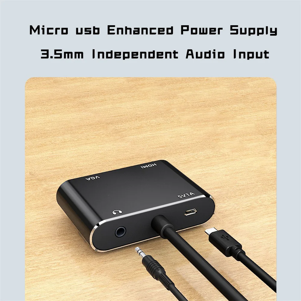 VGA to HDMI-Compatible Adapter VGA Splitter with 3.5mm Audio Converter Support Dual Display for Projector HDMI