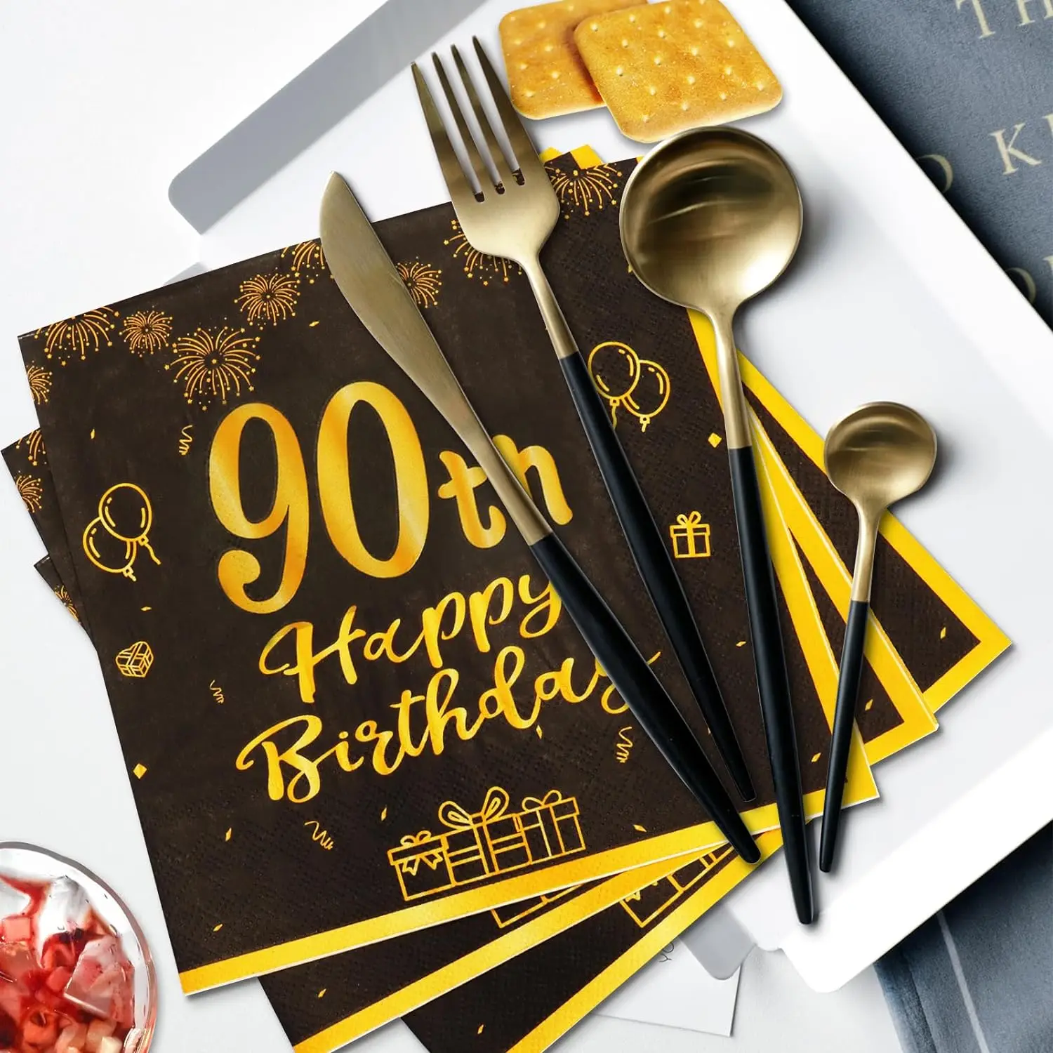 90th Birthday Decorations 90th Theme Party Tableware Vintage 1934 Party Supplies 90 Year Old Birthday Party Plates Napkins Black