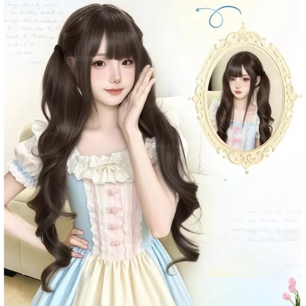Parrucca sintetica con doppia coda di cavallo alla moda, ricciolo romano, carino Lolita, giapponese, dolce elastico, stile lungo, corto, capelli ricci